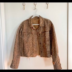 Free People Cheetah Print Oversized Denim Jacket